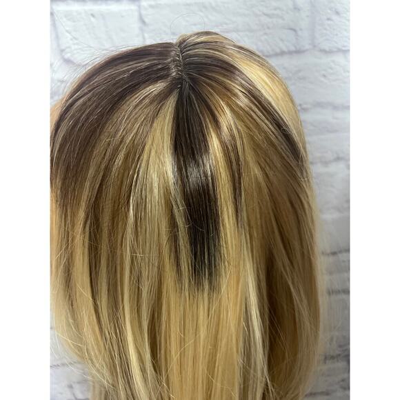 Honey Blond with Medium Brown Lace Front Synthetic Wig - Picture 7 of 11